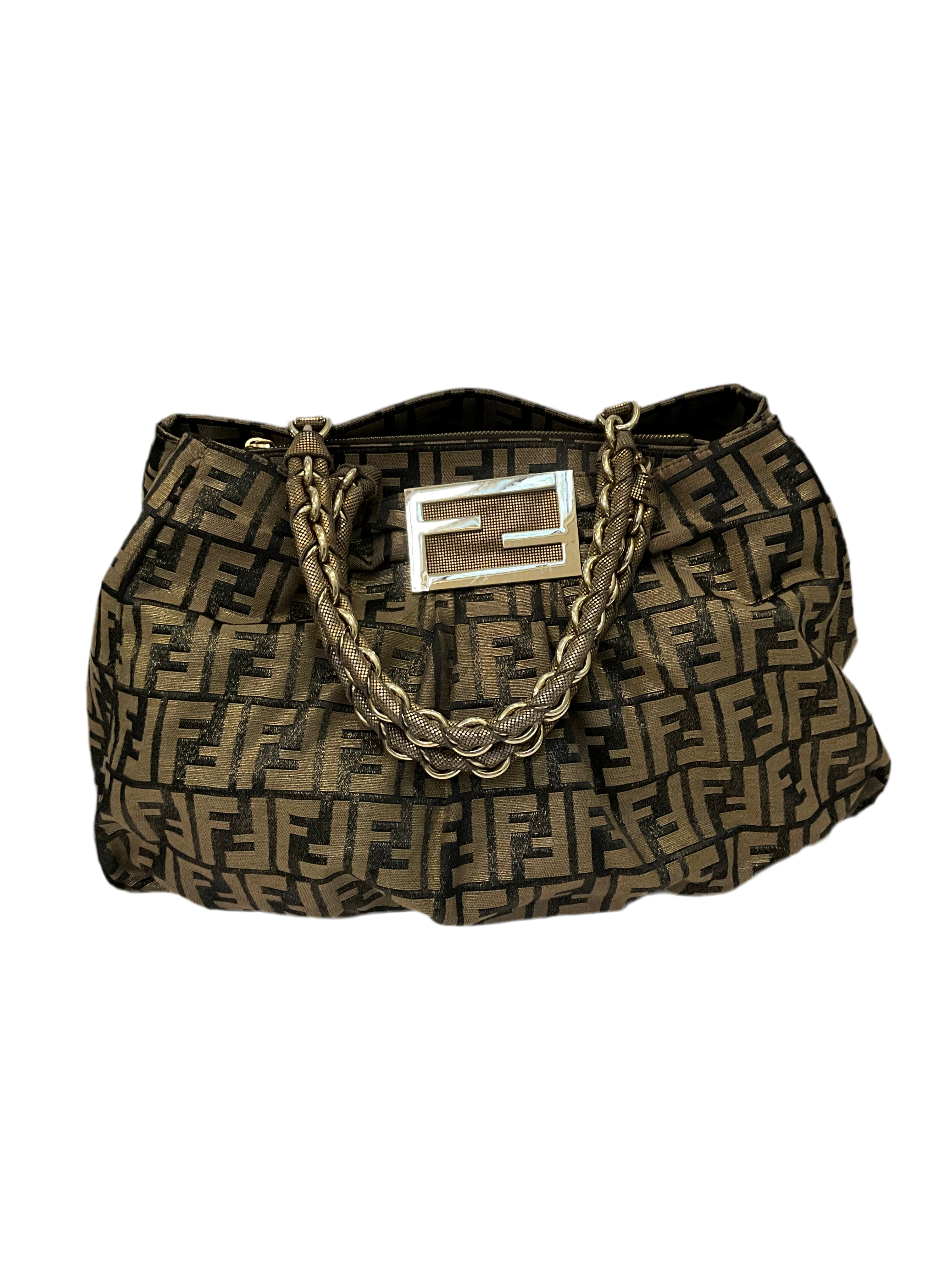 FENDI ZUCCA FF TOP HANDLE GOLD HANDBAG – The Lavish Loft FENDI ZUCCA FF TOP HANDLE GOLD HANDBAG – The Lavish Loft