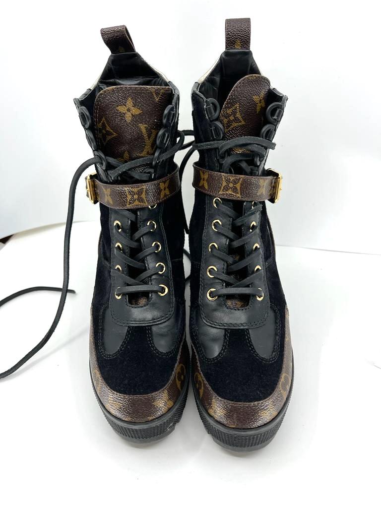 Louis Vuitton Brown Suede and Monogram Canvas Laureate Ankle Boots