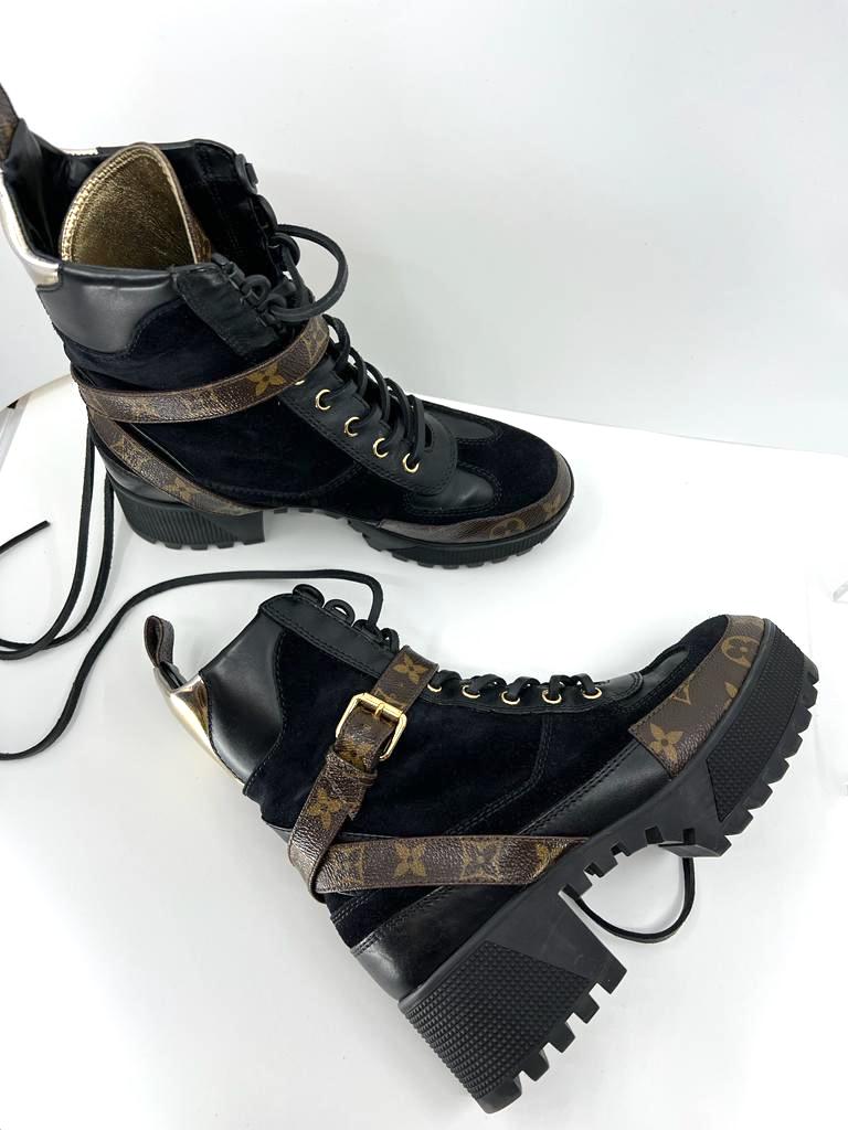 Louis Vuitton Black/Brown Monogram Canvas And Suede Laureate Platform  Desert Ankle Boots Size 38 Louis Vuitton