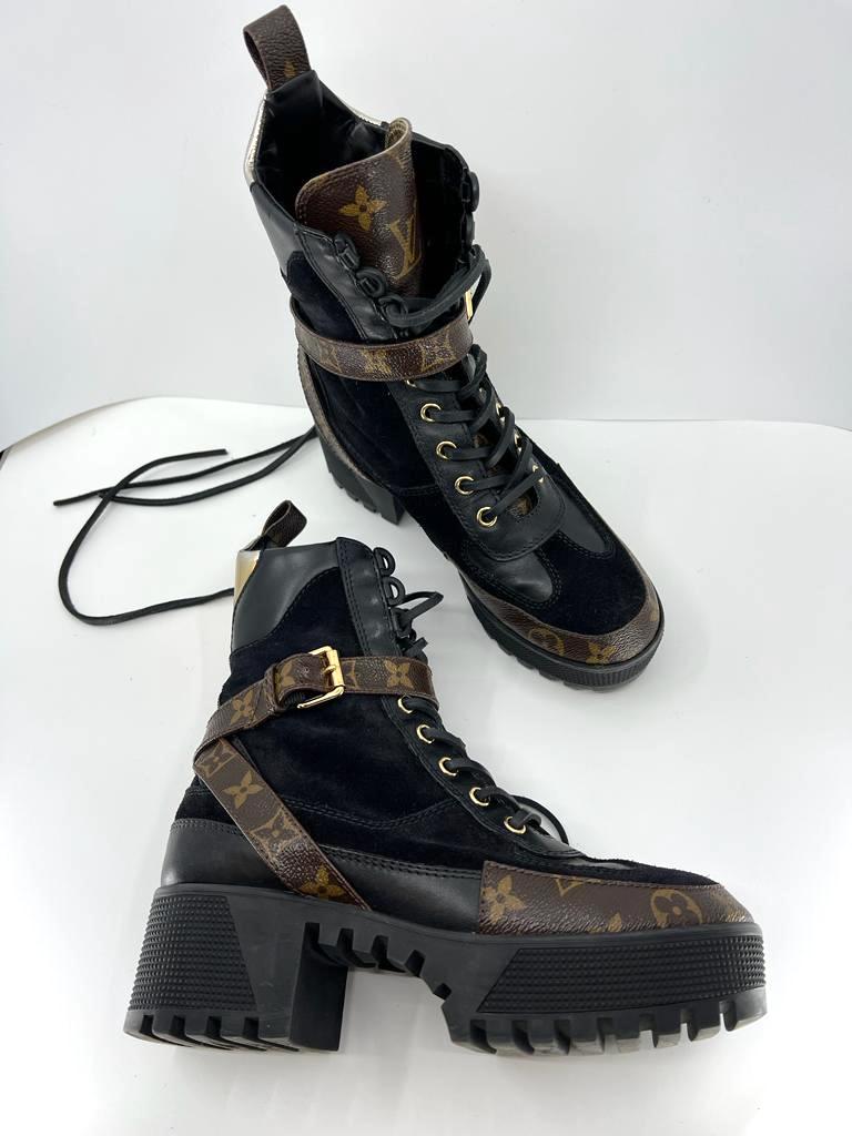 Louis Vuitton Black Monogram Canvas And Leather Laureate Platform Desert  Ankle Boots Size 38 Louis Vuitton