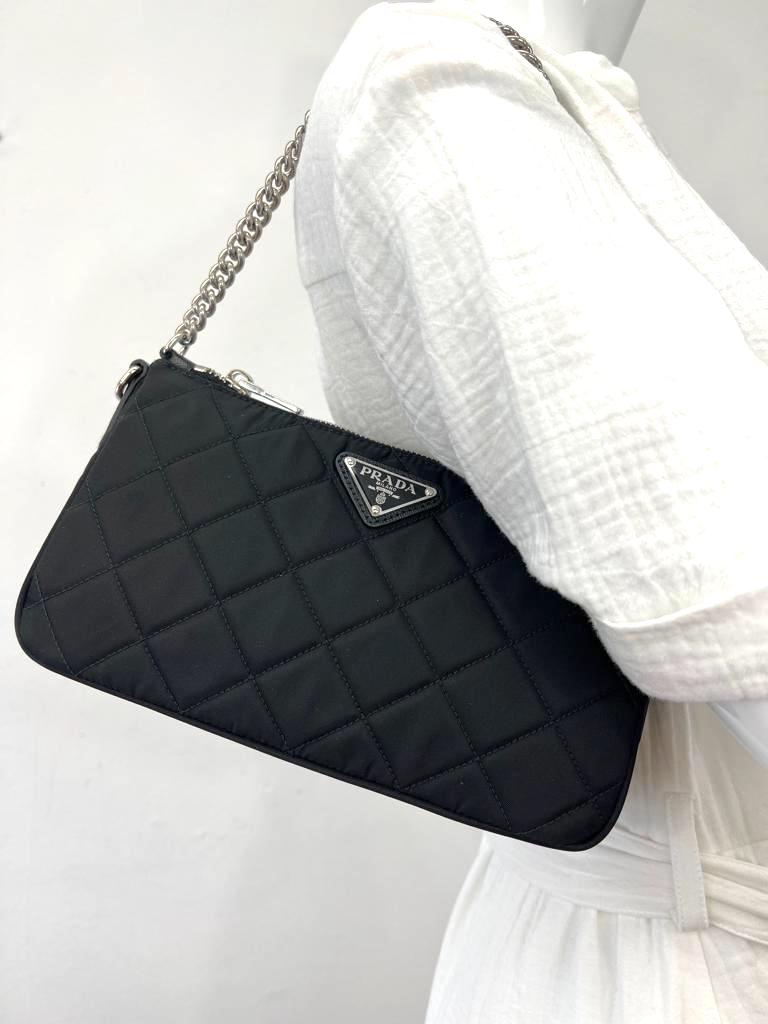 Prada Brown Quilted Nylon Chain Crossbody Bag Cloth ref.141003 - Joli Closet