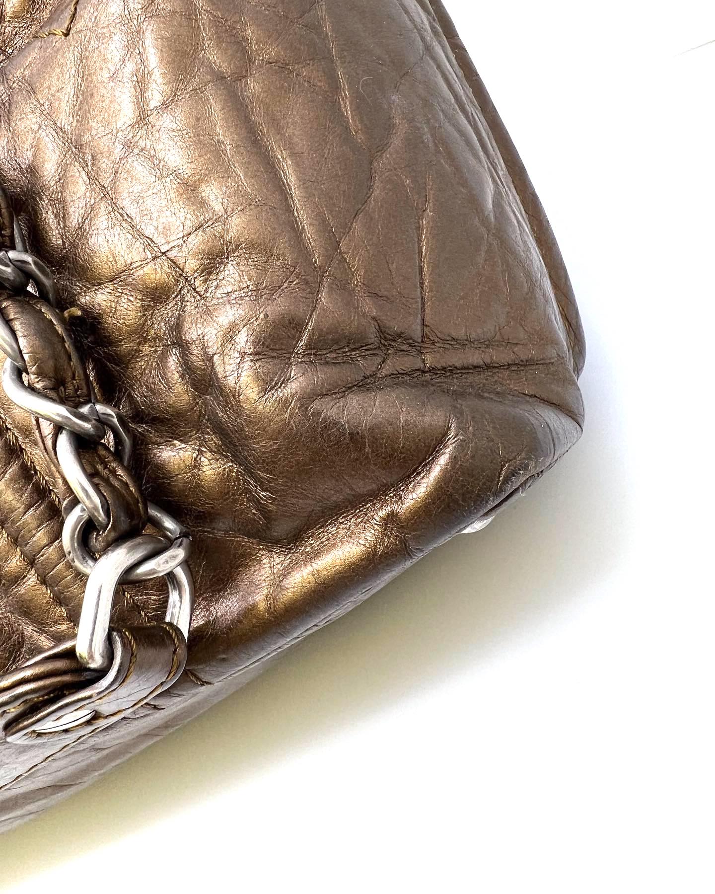 CHANEL CC Metallic Shoulder Chain Tote Bag Leather Metallic gold