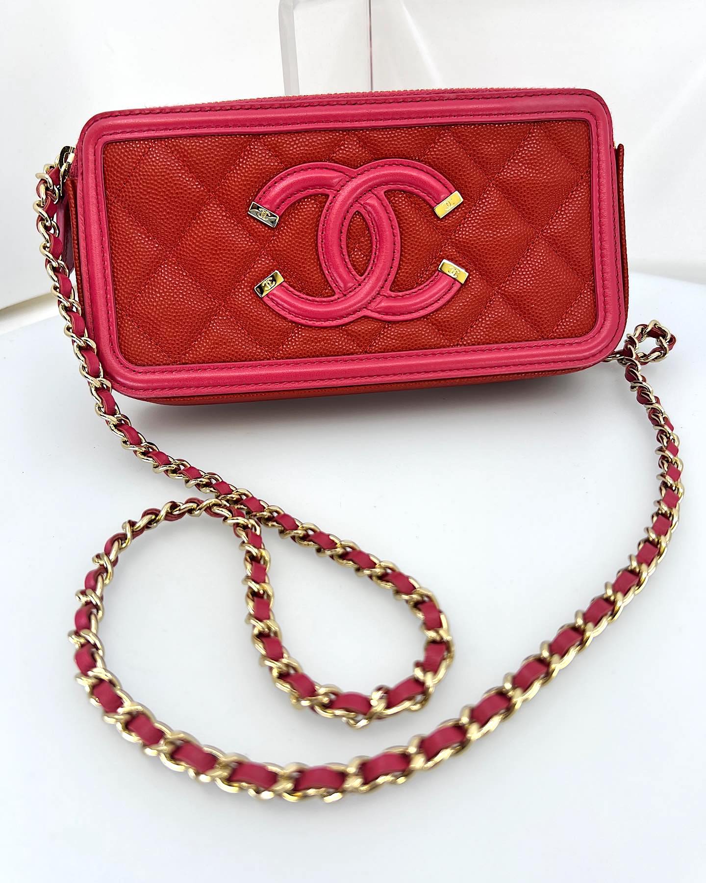 Chanel Pink CC Filigree Caviar Leather Crossbody Bag Multiple
