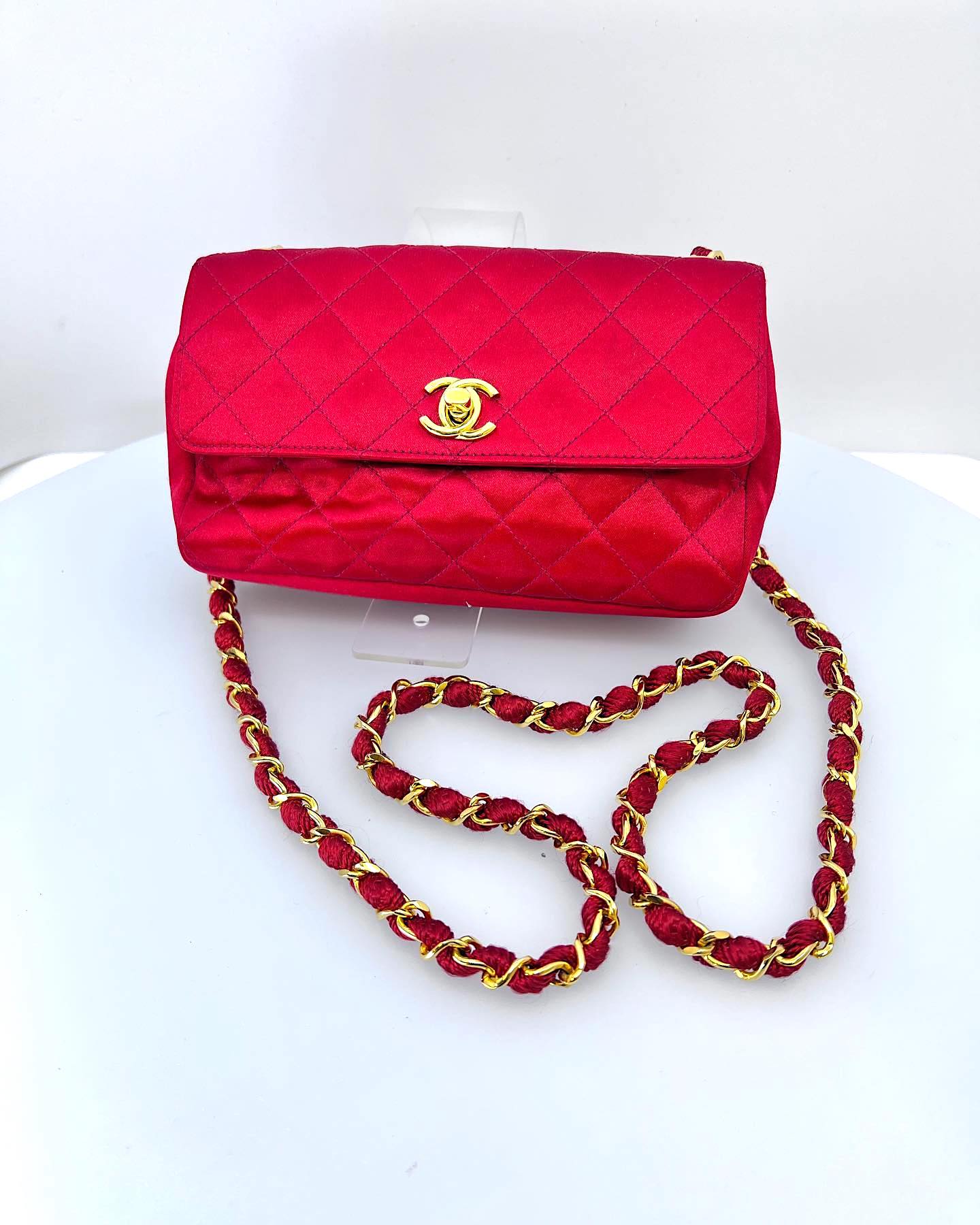 CHANEL CC QUILTED VINTAGE SATIN MINI FLAP BAG