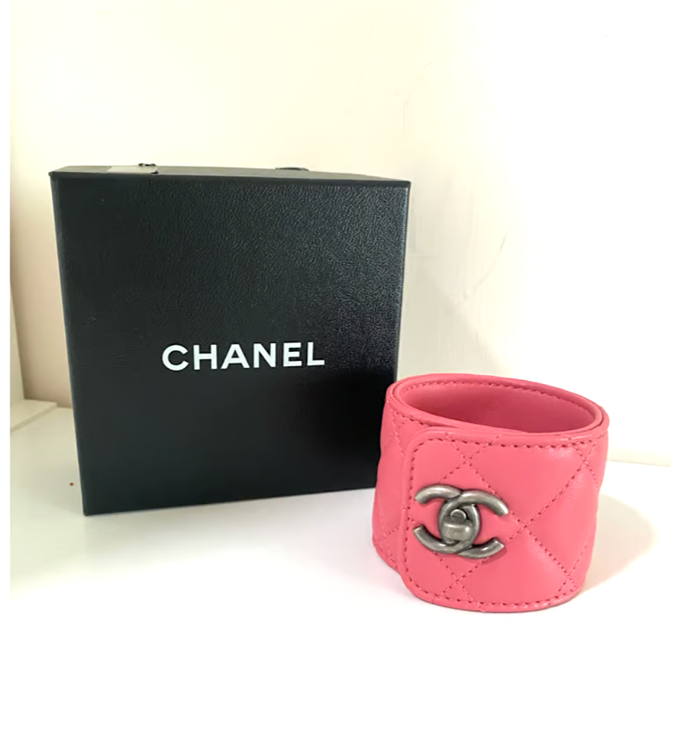 CHANEL QUILTED LAMBSKIN CC TURNLOCK CUFF BRACELET