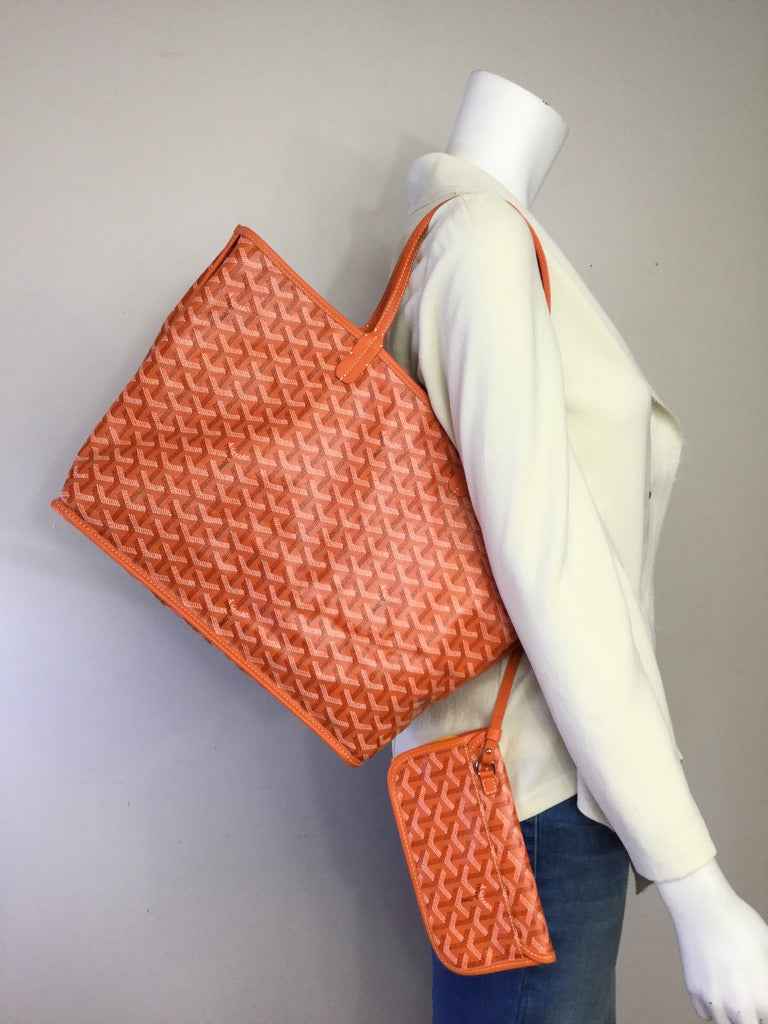 Goyard Goyardine Orange Anjou Mini Reversible Tote Bag Palladium Hardware