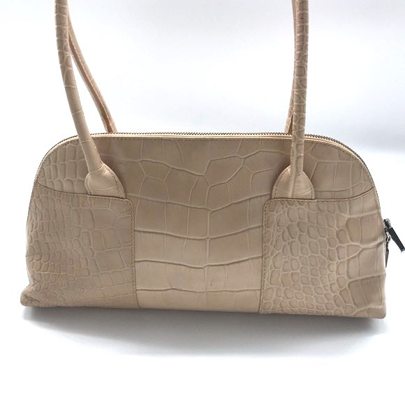 Furla Italian Leather Embossed Crocodile Tote Shoulder Bag Satchel Handbag  Brown