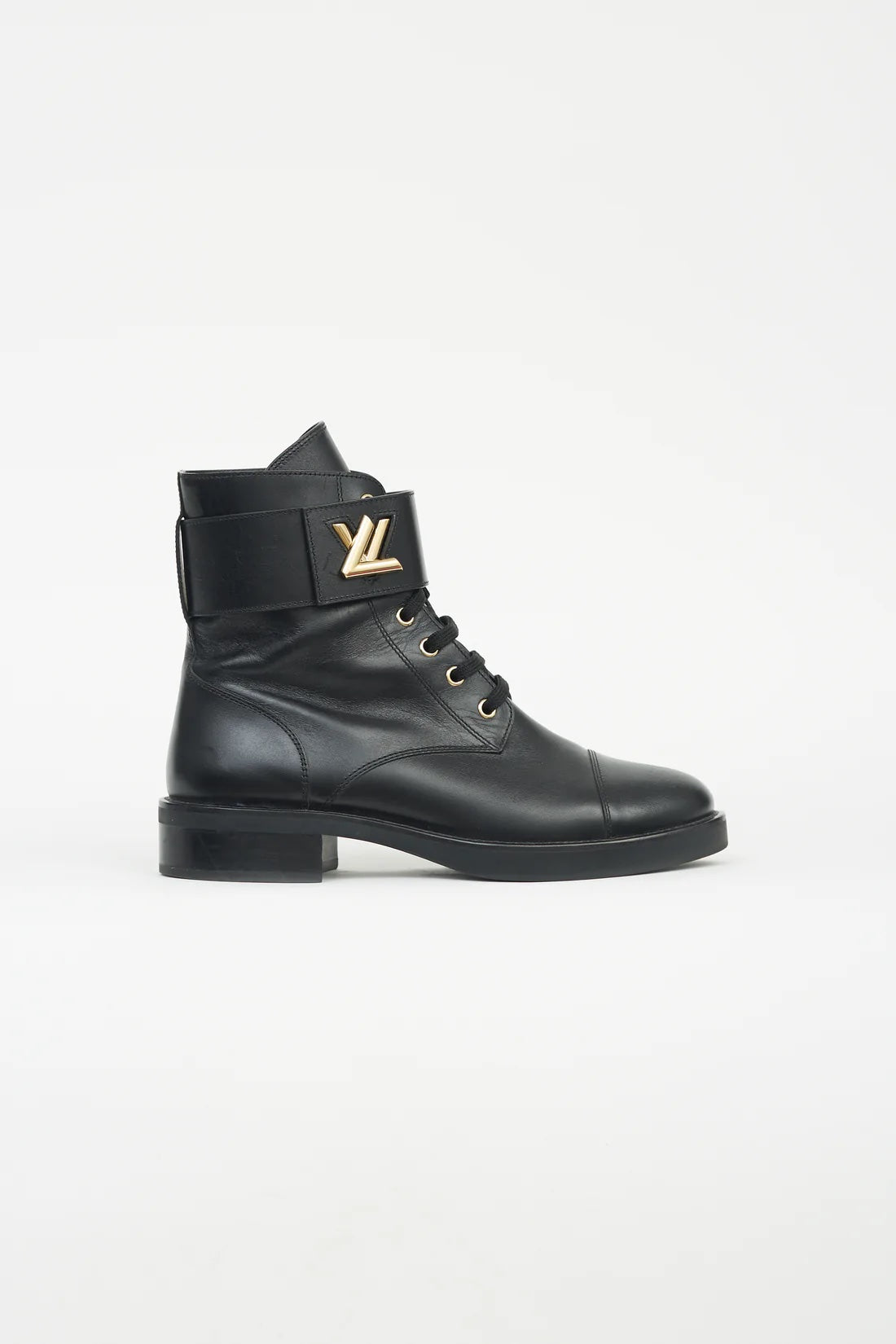 Louis Vuitton - Shearling Leather Lace Up Heel Ankle Boots Black 39