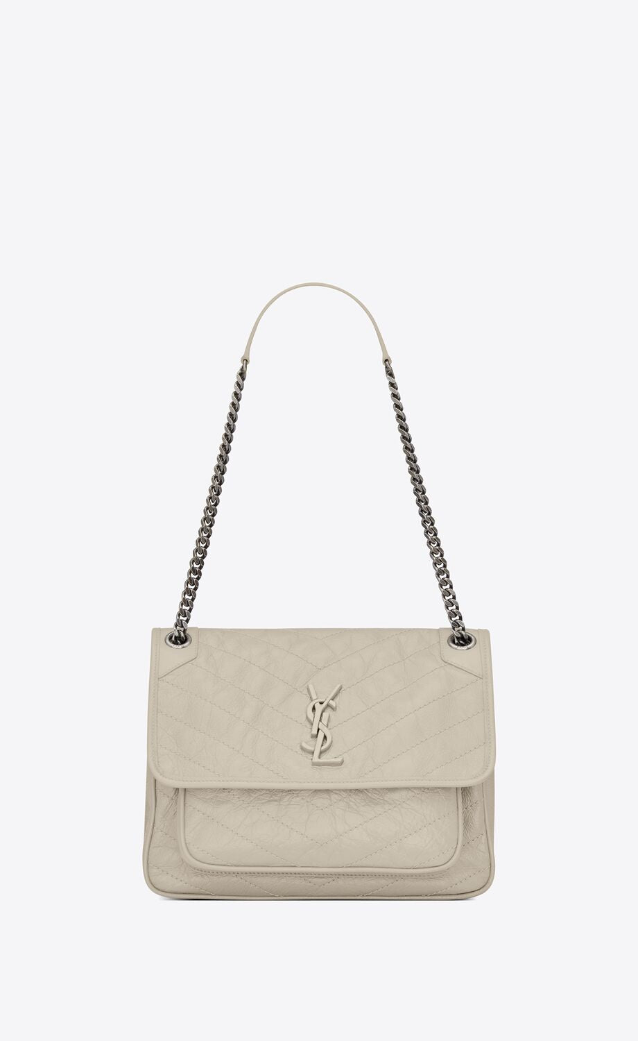 YSL NIKI MEDIUM CHAIN BAG IN CRINKLED VINTAGE LEATHER IVORY The Lavish Loft